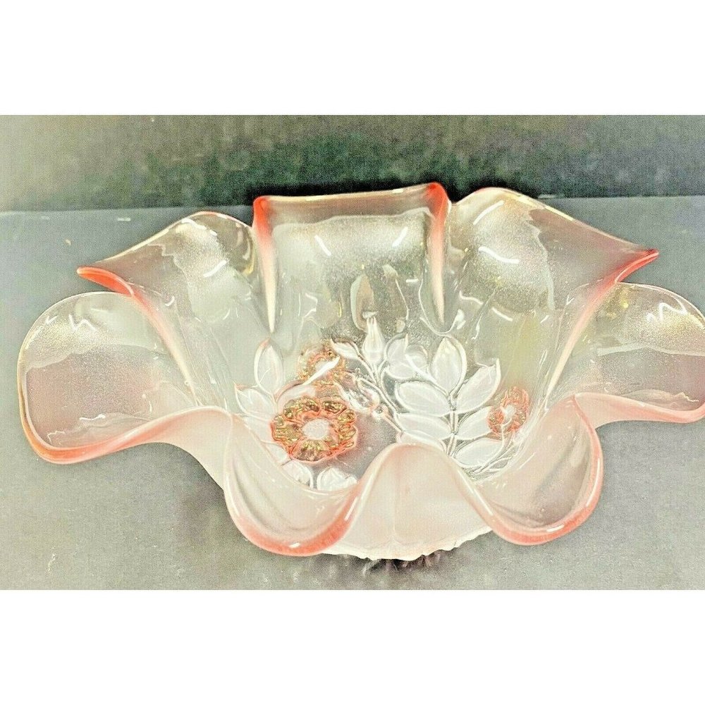 Vintage Mikasa Rosella 11" Glass Pink Floral Embos